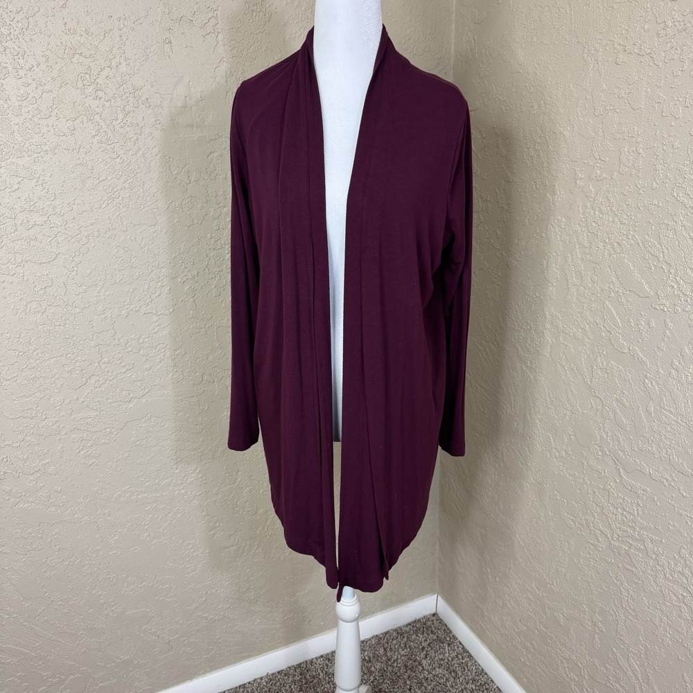 Chico's Open Cardigan Drapey Double Layer Front Burgundy Lightweight Sz 1 Medium